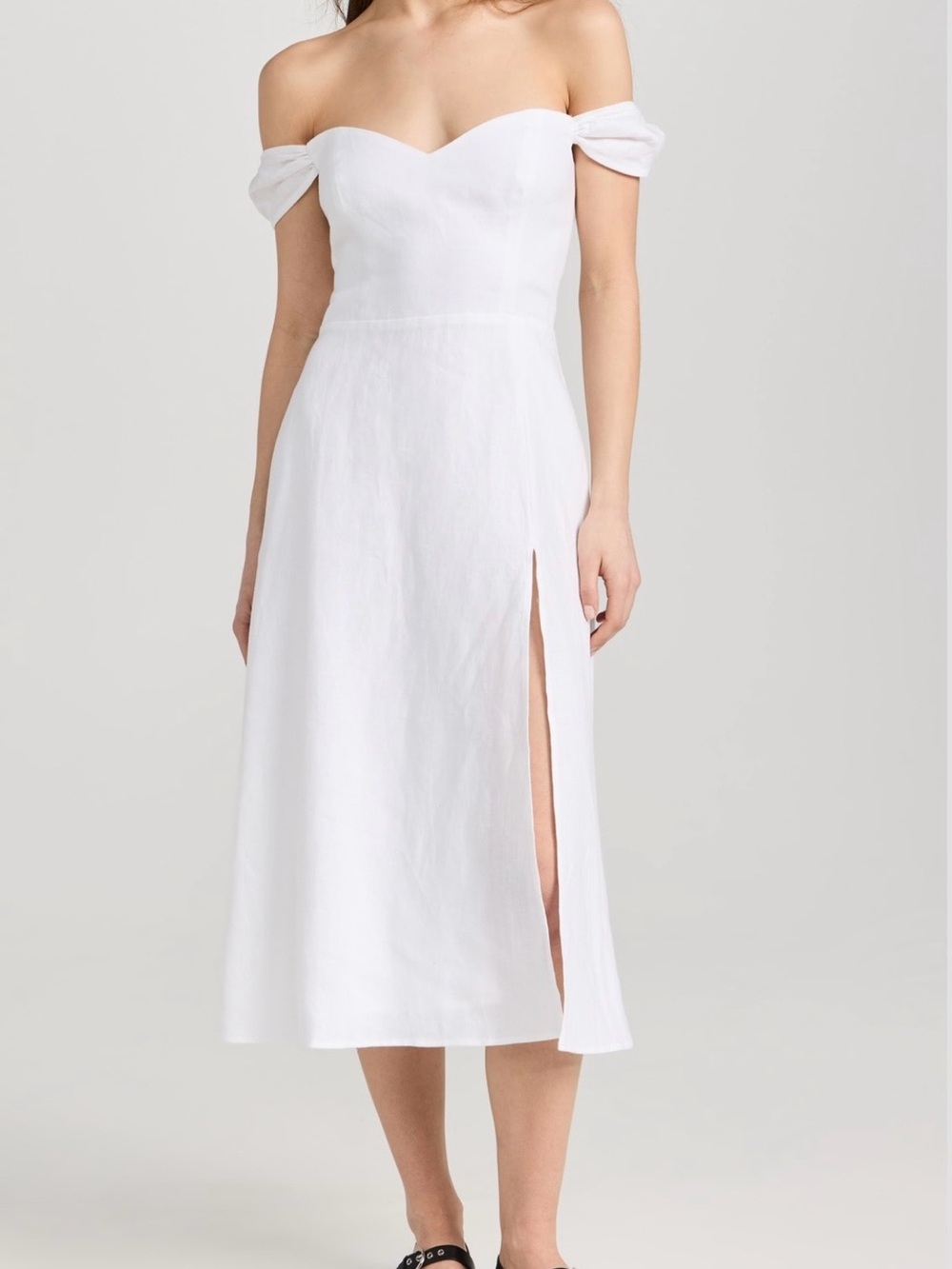 NWT - Reformation Bridgton Linen Dress Off-Shoulder White Midi Dress w Side Slit